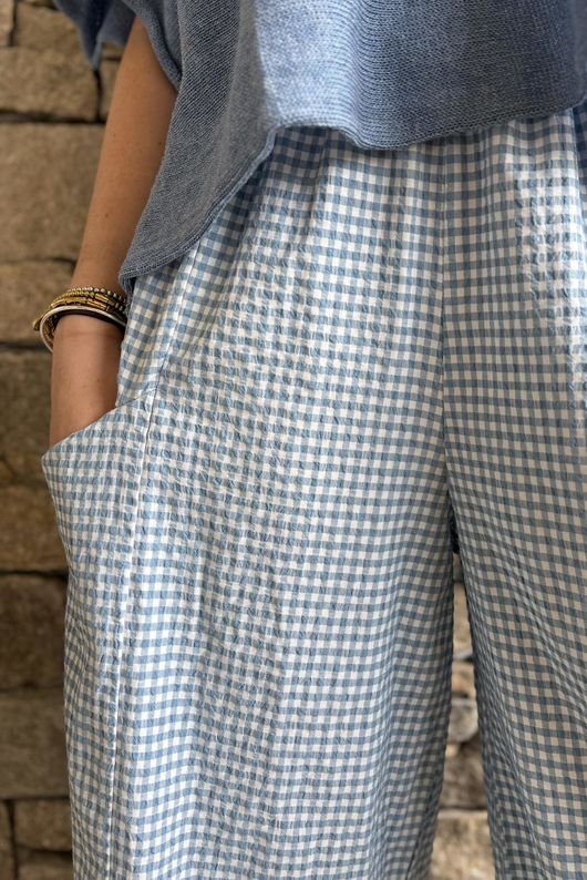 Arbi Gingham 7/8 Barrel Pant Denim